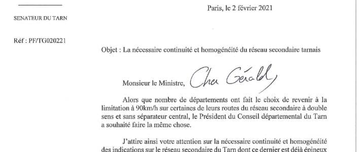 Philippe Folliot demande au Ministre de l’Intérieur la mise en place d’une limitation à 90km/h sur les routes nationales du Tarn