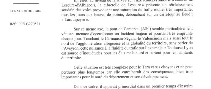 Philippe Folliot alerte l’Etat sur la situation complexe de la RN88, dans le nord du Tarn Philippe Folliot alerte l’Etat sur la situation complexe de la RN88, dans le nord du Tarn