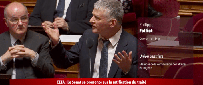 Philippe Folliot prend la parole en séance publique pour réaffirmer sa position sur le CETA : « il est nécessaire de comparer les importations avec les exportations réalisées et d’avoir une vue d’ensemble »