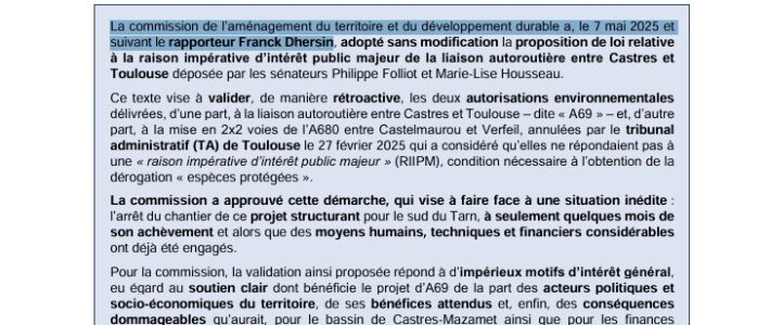Publication du rapport du sénateur Franck Dhershin à la commission de l’aménagement du territoire et du développement durable et intervention en séance publique Publication du rapport du sénateur Franck Dhershin à la commission de l’aménagement du territoire et du développement durable et intervention en séance publique